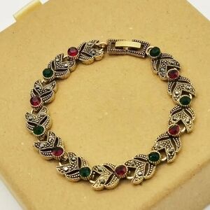 Vintage-Inspired Gold and Red Bracelet. Bohemian style Women's bracelet.